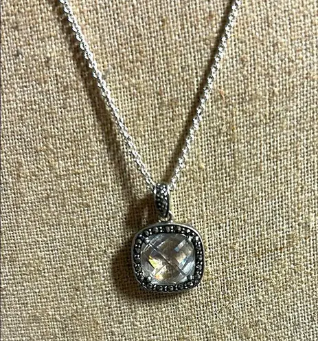 Nice VTG Sterling Silver Marcasite & Quartz Pendant Necklace 16"