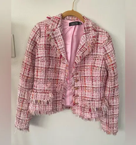 Teri Jon by Rickie Freeman Pink Preppy Wool/Silk Tweed Blazer Bow Jacket Blazer Size 2