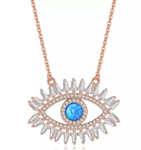 Sterling Silver 925 Rose Gold Plated Crystal CZ Evil Eye Necklace