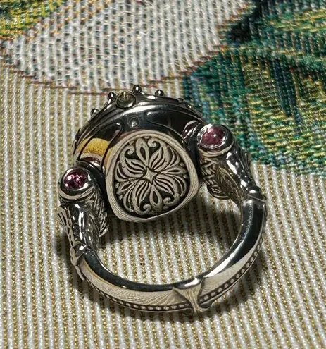 Konstantino Sterling Silver & 18K Gold Mother of Pearl & Pink Tourmaline Ring Size 6