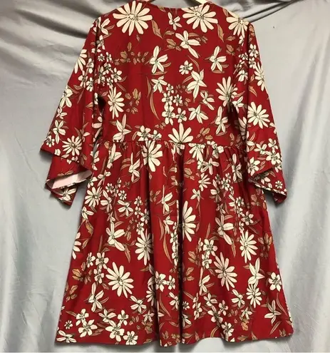 None No brand small Boho, wide sleeve, baby doll type, red orange cream flowers