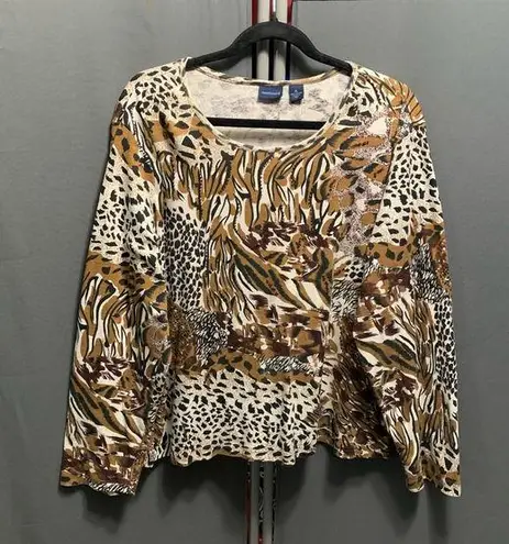 Westbound B20-Women's Top XL Brown Animal Print Long Sleeve