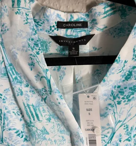 Investments Teal and White Floral Top Size S