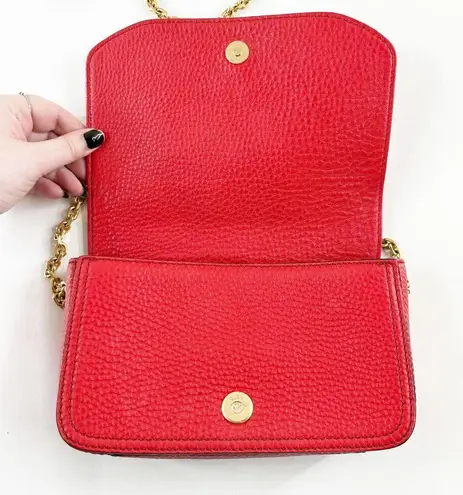 MCM  Square Leather Crossbody Bag Gold Chain Flap Closure Red Gold