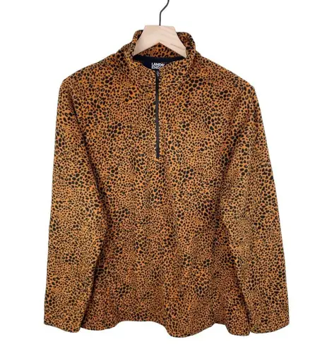 Lands’ End Women's Fleece Quarter Zip Pullover Size Large Burnt Caramel Leopard Orange
