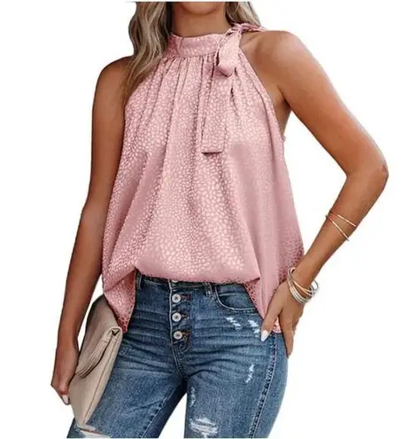 BTFBM Halter Top Sleeveless Blouse Tie Neck Casual Tank Pink Animal Print L Chic Size L