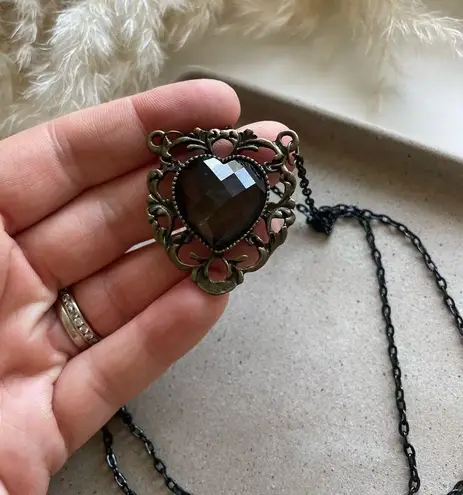 Victorian Black Heart Filigree Charm Necklace Whimsygoth Goth Emo