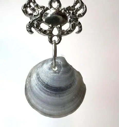 Handmade Dangle Earrings Genuine Handcrafted Seashell Crab Shades of Blue Gray Coastal