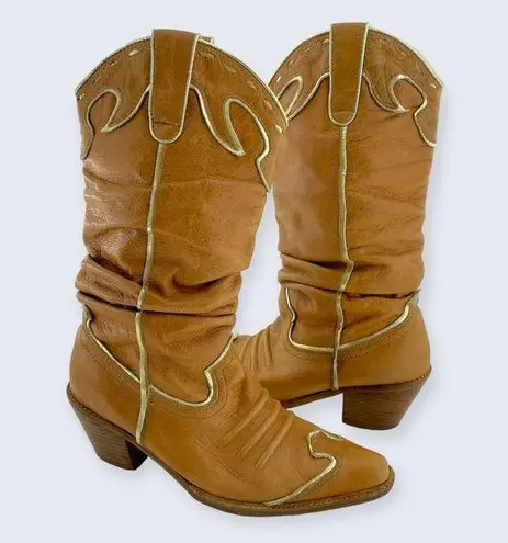 Naona Nana? Light Brown Leather Tall 2.5" Stacked Heel Western Cowgirl Boots 7.5