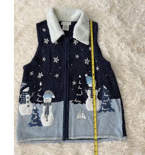 White Stag Women's Novelty Snowman Christmas Sweater Vest Fleece Collar S