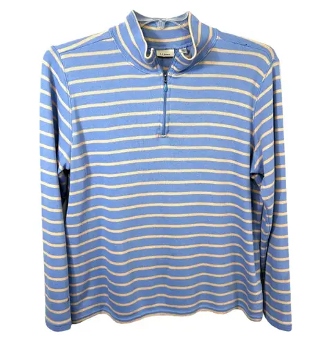 LL Bean XL Pullover Blue Striped Quarter Zip Long Sleeve Womens Outdoors 1350