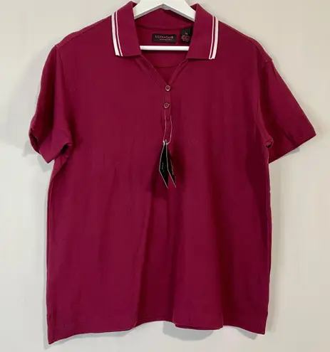 Ultra Club Women’s Whisper Pique Button Short Sleeve Maroon & White NWT Purple Size M