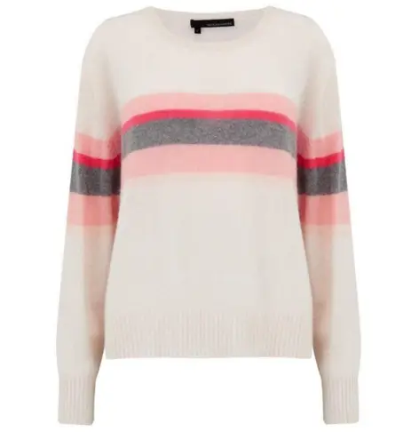 360 Cashmere 💕💕 Christina Central Stripe Knit Sweater Chalk Medium M NWT