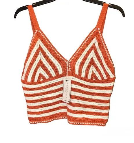 No Comment NY LA V Neck Crochet Striped Crop Tank Top Orange White Juniors XL