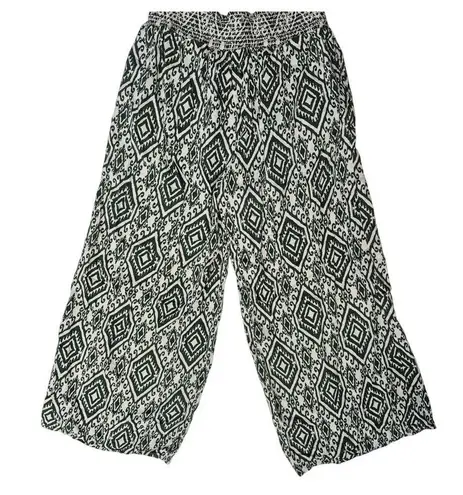 Patrons of Peace 100% Rayon Pant Cream/Green Wide Leg Ikat Print Sz XL
