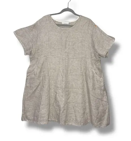 Bryn Walker Women's Beige Linen Blend Short Sleeve Pocket Dress Medium