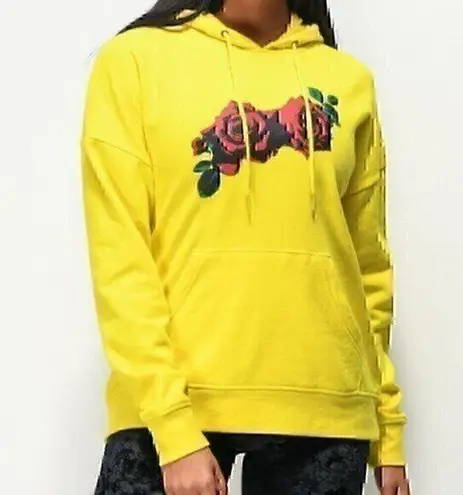 EMPYRE Freida Over You Rose Hoodie Yellow Red Floral Fleece Sweatshirt Small S