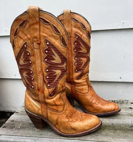 Capezio Miss Butterfly Boots stacked heel marbled brindle tan brown leather