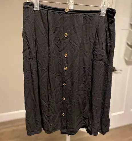 Unbranded Womens Black Faux Button Front Midi Pull On Elastic Back Swing Skirt Size XL