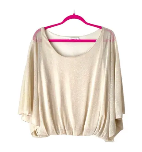Arden B Sparkly Blouse Slouchy Top batwing Gold Metallic Nude boat-neck size S