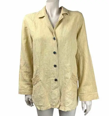 J. Jill Yellow/Tan Linen Button Front Light Jacket Yellow Size L