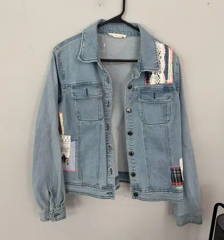 Cactus & Pearl Patch Detail Denim Jean Jacket Light Wash Women’s Size Small