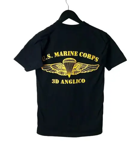 Vintage USMC Military Graphic Tee XS Black 90s 3D Anglico USA Adult Unisex