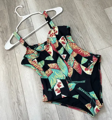 Rygy Retro Swimsuit one piece womens Black medium tropical vacation tiki resort