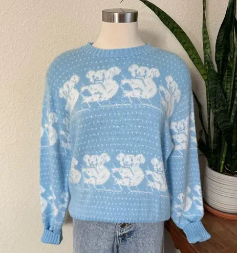 Vintage Castle Square Koala Bear Sweater Light Blue pastel Knit Animal Graphic M Size M