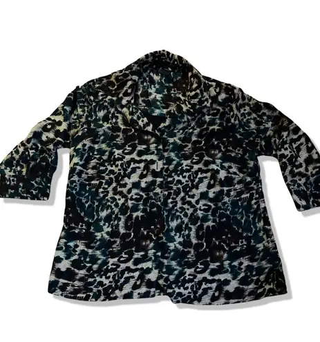 Women’s George Brand Green And Brown Leopard Print Button Down Blouse Size 1X Multiple