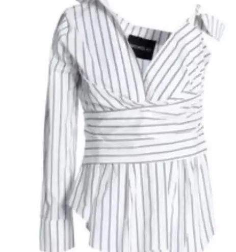 Nicholas Asymmetrical Blouse Top Shirt One Shoulder White Black Cotton Size 6