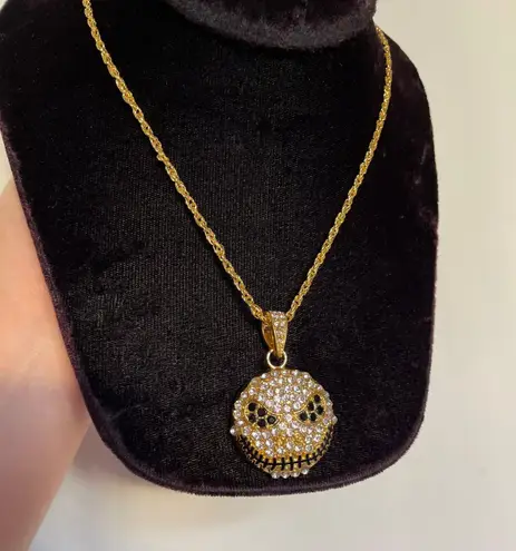 NEW Gold Plated Iced Out Bling Jack Skellington Skull Pendant Chain Necklace