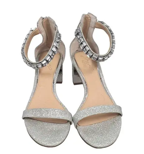 Badgley Mischka Jewel Silver sparkle sandal heels 8.5 Bracelet Ankle Strap
