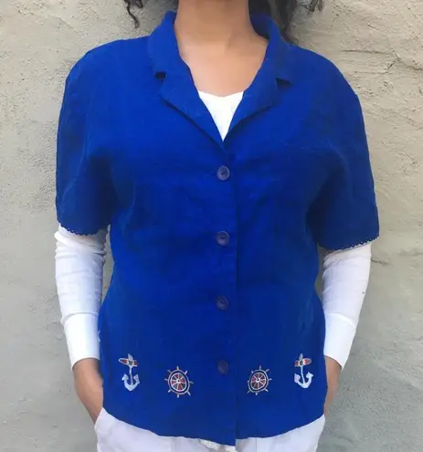 Sag Harbor Blue Vintage Button Up Nautical Print Shirt