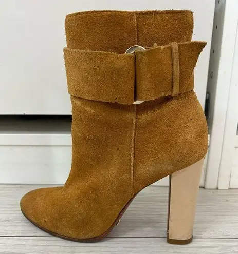 Schutz Namil Bootie in Brandy Leather suede brown buckle ankle boots