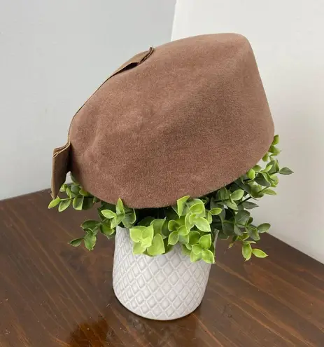 Vintage Carson Prairie Scott Brown Peachbloom Brown Velour Beret Hat Medium Bow