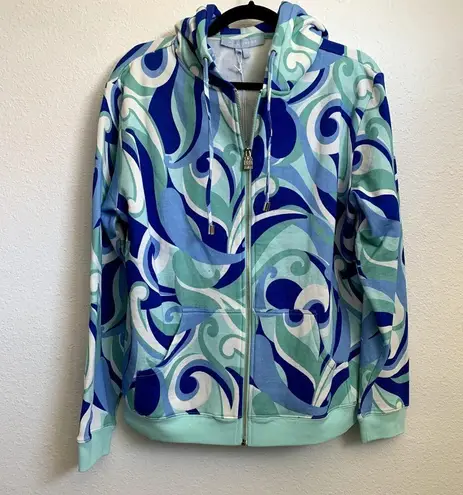 Hill House NWT The Allie Zip Hoodie in Ocean Kaleidoscope Blue