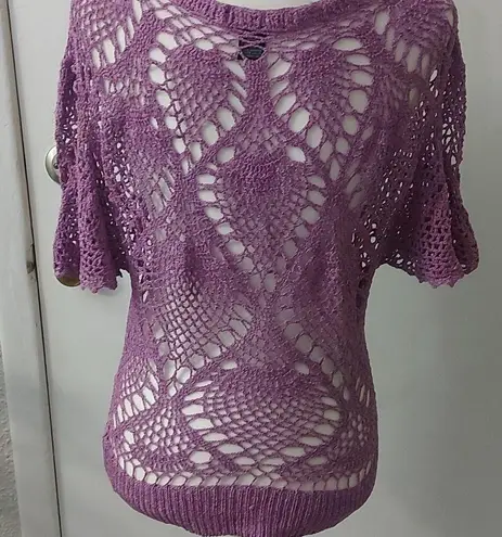 Arden B . Purple Crew Neck Crochet Top Size L Silk Mix