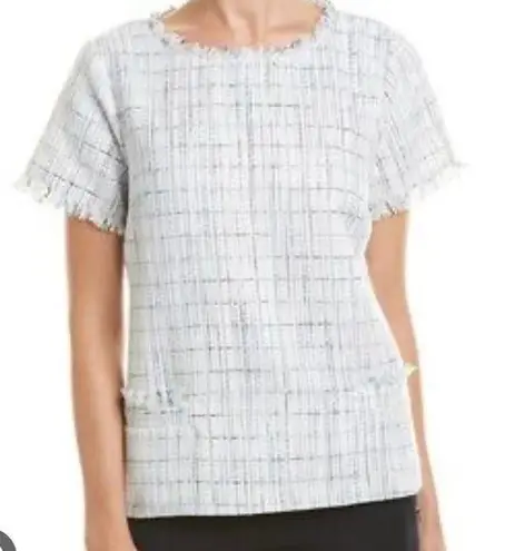 Sail To Sable White and Blue Blouse Chic Top Size Small Prep Tweed