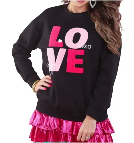 Jess Lea Love Chenille XOXO Sweatshirt Pink Valentine's Women Size Large New Black