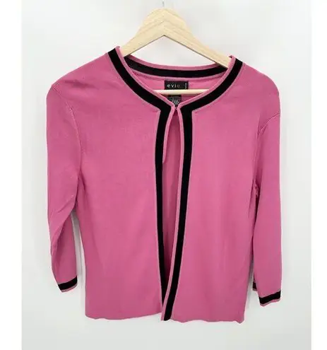 Evie Sweater Women SMALL PETITE Pink Black Trim Hook & Eye Knit Cardigan Size undefined