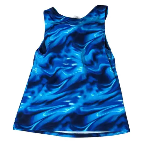 Lands End Womens Blue Swirl Tankini Top Built In Bra Size 10 Modest Swim Beach