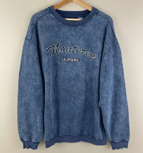 Vintage Y2K Acid Wash Dark Blue Monterey California Oversized Graphic Pullover Size XL
