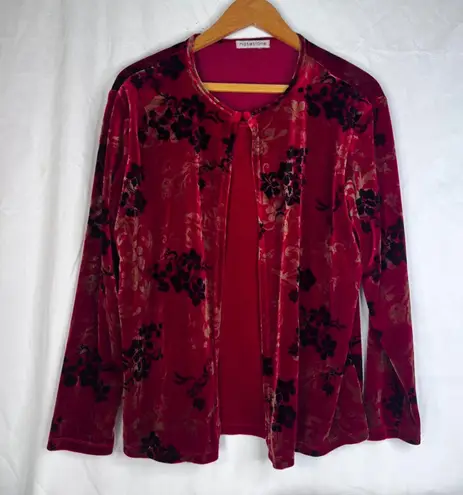 Notations Red Velvet Brocade Blouse Size Large Christmas Holiday Dressy Whimsi