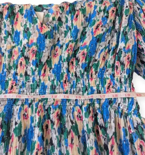 Ganni Floral Tent Dress Blue Green Midi Length Modest Pleated