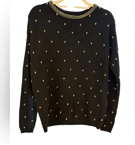 Westbound Black with Gold Embellishments Crew Neck Sweater Sz S Lambswool Blend