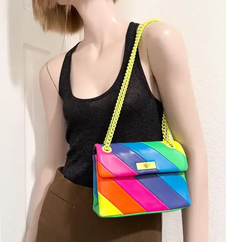 Kurt Geiger Brixton Neon Rainbow Quilt Leather Chain Shoulder Crossbody NO LOCK!