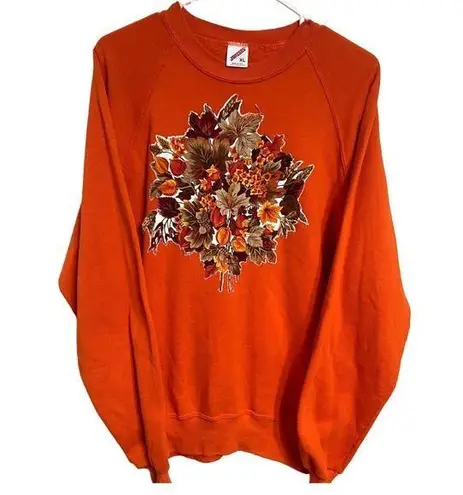 Jerzees Vintage  Grandma Sweater Fall Leaves Handmade Size XL