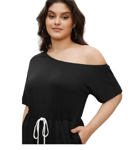 Women’s Bloomchic 22/24 Solid Knotted Front Pocket One Shoulder Romper NWT Black Size undefined