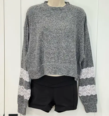 The Kooples Sport Sweet Fleece Lace Sweatshirt 1 XS Gray Crewneck Athleisure